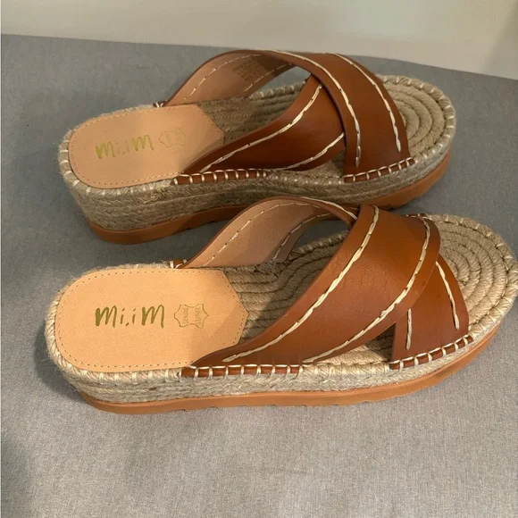 Brown Leather Espadrille Wedge Sandals - Picture 3 of 6